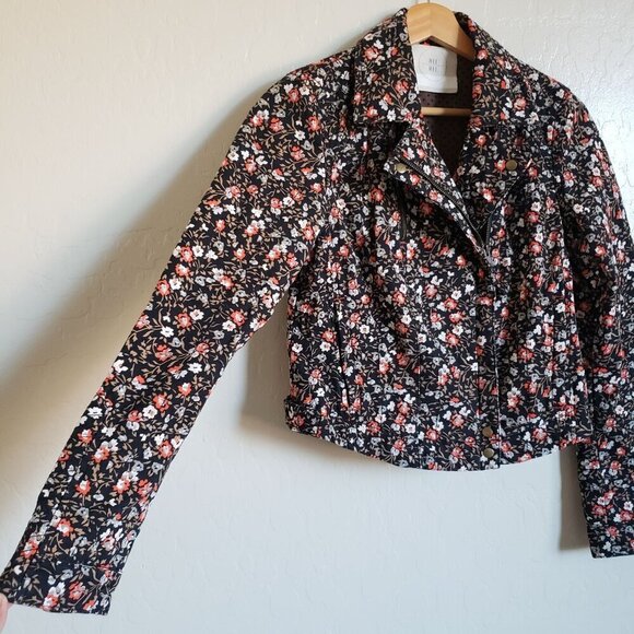 Anthropologie Hei Hei Tinsley Floral Moto Zip Jacket Black Sz 4 Dark Cottagecore - Picture 5 of 12